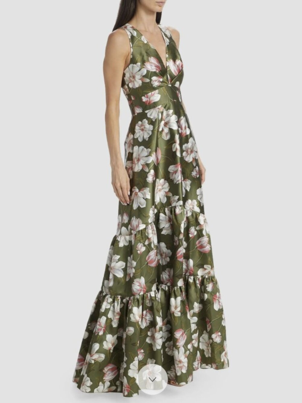 NWT Sachin & Babi Rori Floral Satin Gown in Moss Magnolia